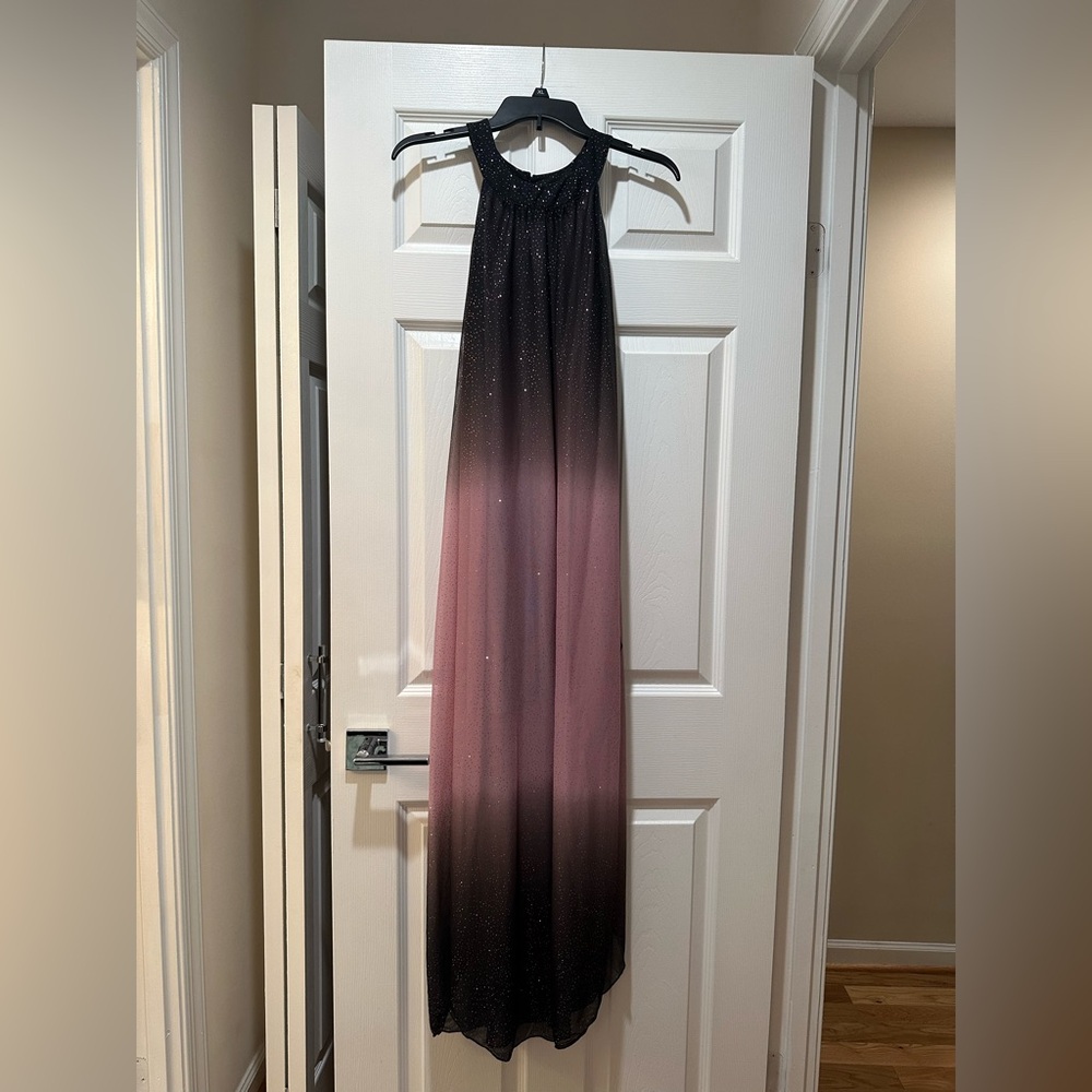 Pink and Black Ombre sparkle glitter sheer Maxi Dress